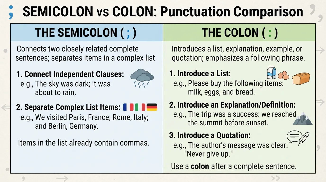 Semicolon vs Colon